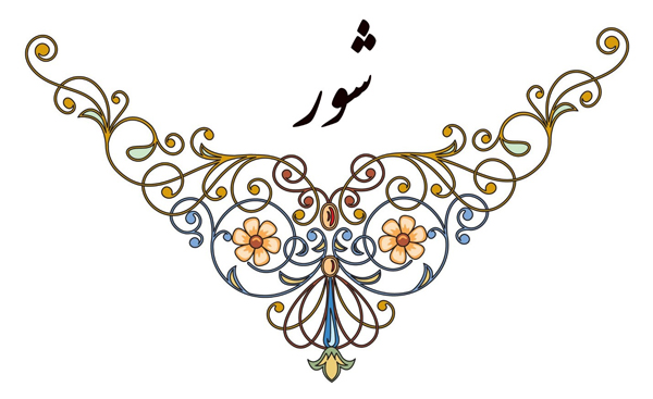 A drawing of a floral design with arabic writing.